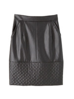 [L]レザー調キルティングタイトスカート/ブラック(019)