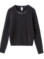 ビジュー使いラウンドニットプルオーバー/ホワイト(002)