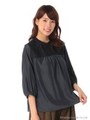 レース切替ギャザーTブラウス/Off White