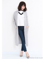 ワッフル編みロングカーディガン/カーキ