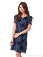 花柄フロッキーOP/ネイビー