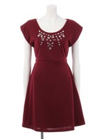 【ANAP】ビジューデザインポンチワンピース/WINE