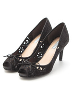 【ILIMA】フラワーメッシュオープントゥパンプス/ブラック