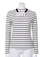 ネックレス付ボーダーハイネックカットソー/グレー