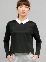 ビジュー衿付きポンチプルオーバー/ブラック