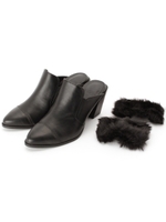 フェイクファー付きミュール/ダークブラウン(043)