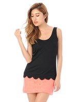 裾スカラ配色ワンピース/BLACK/PK