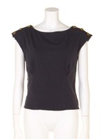 【CHIC】ショルダーボタンタックTOPS/ネイビー