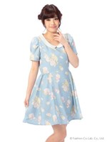 【Tralala】ガーデンラビット襟付きワンピース/ブルー