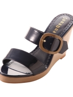 バイカラーエナメルウエッジサンダル/ネイビー系(093)