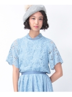 ラッセルレースハイネックブラウス/ネイビー(092)