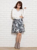 重ねフラワープリントスカート/ブラック