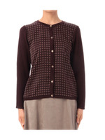 小紋柄切り替えニットカーディガン/ブラウン系(043)