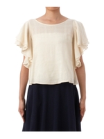 シアチェックフリルスリーブブラウス/イエロー系(035)