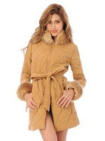 ファー付キルティングコート/CAMEL