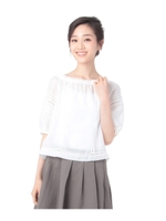 レースギャザーブラウス/ホワイト(001)