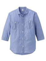 コットン/リネンスラブワイヤー入り7分袖シャツ/ライトブルー(091)