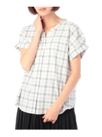 チェック柄スキッパーブラウス/カーキ(227)