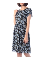 花柄レースアップリボンワンピース/ブラック(119)