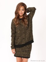 模様編みニットSET UP/カーキ