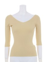 テレコタイトVネックTシャツ/ベージュ