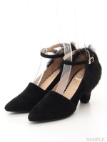 ファー付ストラップパンプス/黒