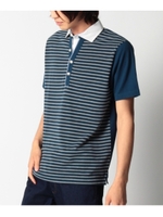 フェイク衿切り替えボーダーポロシャツ/グリーン(122)