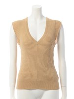 リブＶネックフレンチスリーブプルオーバー/ベージュ