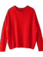 [L]カシミヤローゲージニットプルオーバー/レッド系(062)