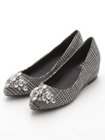 アーモンドトゥビジューインヒールパンプス/BLUE