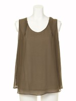 シフォンxカットノースリTOPS/カーキ