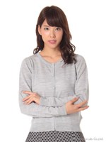 ビジューボタンクルーネックカーディガン/ピンク