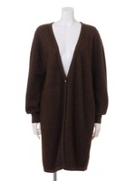 ラクーン混ロングカーデ/茶