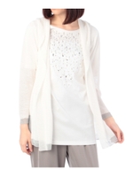 ラメ使いフーデッドニットカーディガン/ホワイト(002)