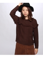 編地切り替えフリンジニット/グレー(012)