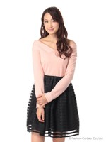 オフショルシアーボーダーワンピ/ピンク