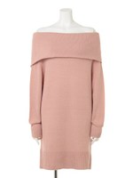 オフショルニットワンピ/ピンク