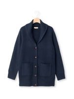 ショールカラー編み地切り替えニットカーディガン/ダークグレー(013)