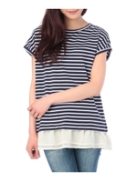 バックレースアップボーダーカットソー/グリーン(522)