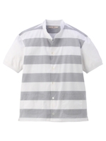 リブ付ワイドボーダー半袖シャツ/ブラウン(342)