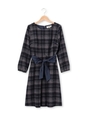 リボンつきシャギーチェックワンピース/ネイビー(293)