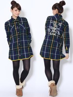 BINDING PLAID SHIRT DRESS/ネイビー