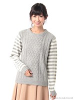 ケーブル袖ボーダーＫＴ　ＰＯ/グレー系