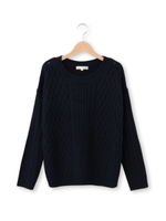 ケーブル編みバックシャンプルオーバー/グレー(012)