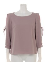 シフォンリボンコンビ袖ブラウス/ネイビー