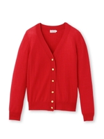 ストライプ編みVネックニットカーディガン/レッド(062)