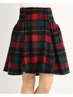 【Tralala】チェック切替フレアスカート/ネイビー