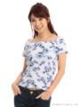 フラワースカラオフショルトップス/ネイビー
