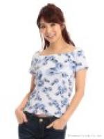 フラワースカラオフショルトップス/ネイビー