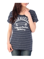 ボーダーロゴ刺しゅうTシャツ/ネイビー(393)